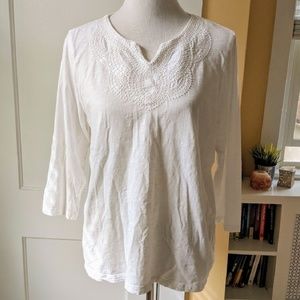 CHICO'S Sequined Neckline Slub Knit Tee